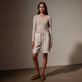 Pleated Linen Bermuda Short in Salt Pigment | James Perse Los Angeles