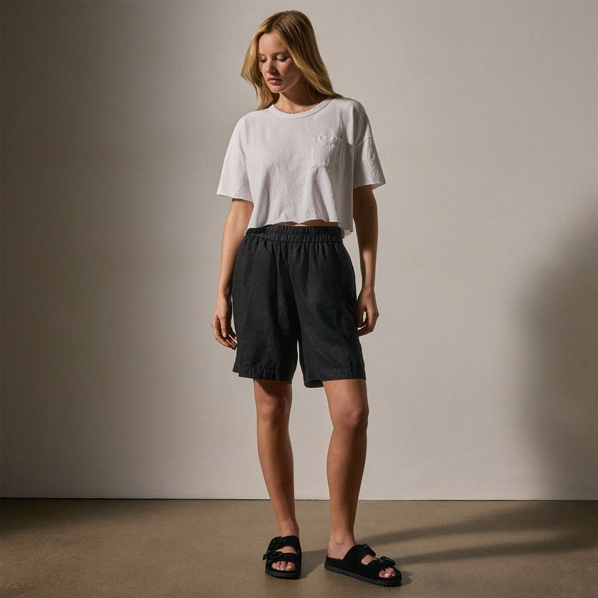 Lightwight Linen Culotte Short in Black | James Perse Los Angeles