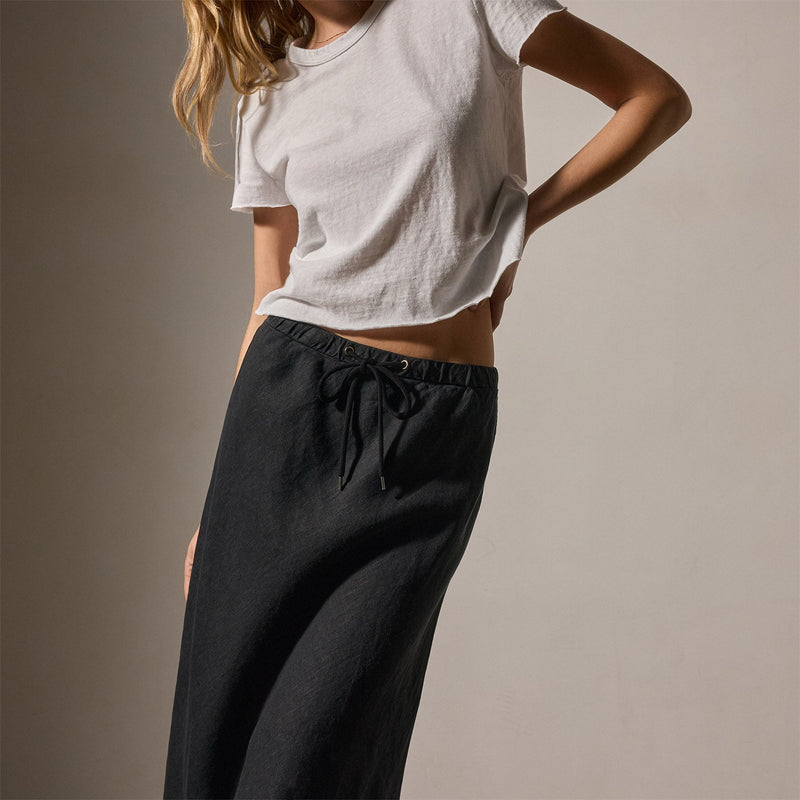 High Low Linen Skirt in Black | James Perse Los Angeles