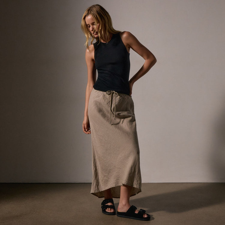 High Low Linen Skirt in Overcast Pigment | James Perse Los Angeles