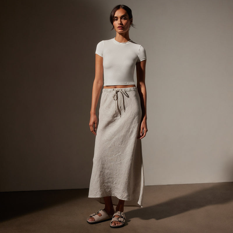 High Low Linen Skirt in Salt Pigment | James Perse Los Angeles