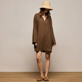 Lightweight Linen Tunic Dress in Cocoa Pigment | James Perse Los Angeles