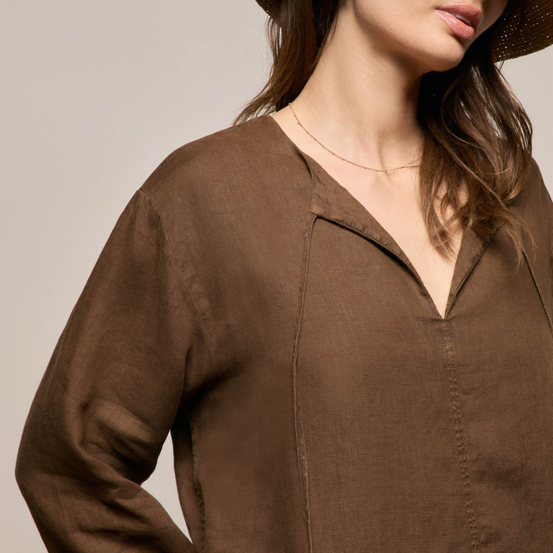 Lightweight Linen Tunic Dress in Cocoa Pigment | James Perse Los Angeles