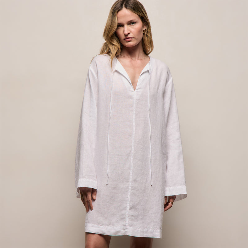 Lightweight Linen Tunic Dress - White