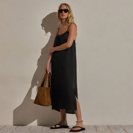 Lightweight Linen Strappy Cami Dress in Black | James Perse Los Angeles