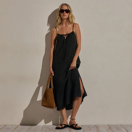 Lightweight Linen Strappy Cami Dress in Black | James Perse Los Angeles