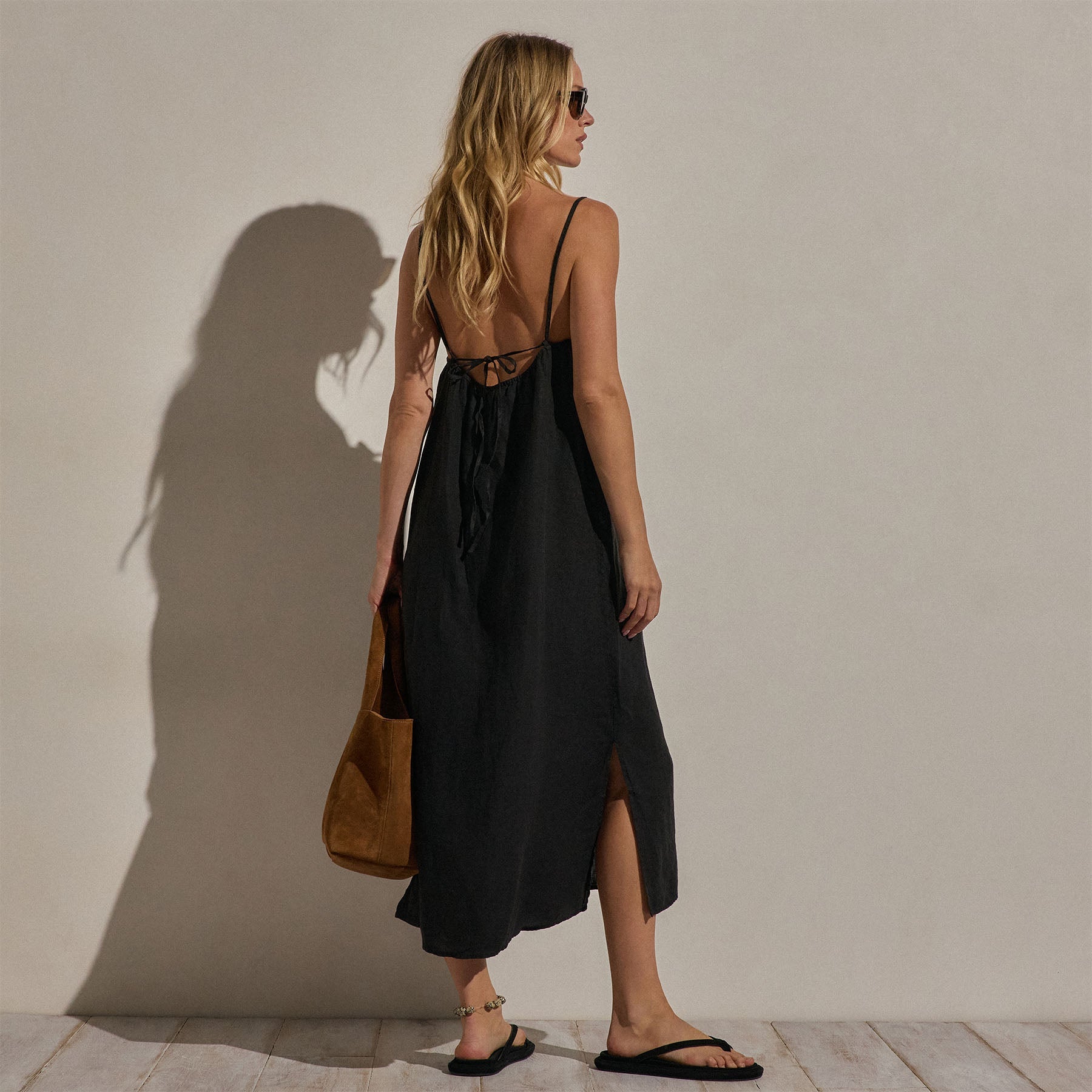Lightweight Linen Strappy Cami Dress in Black | James Perse Los Angeles