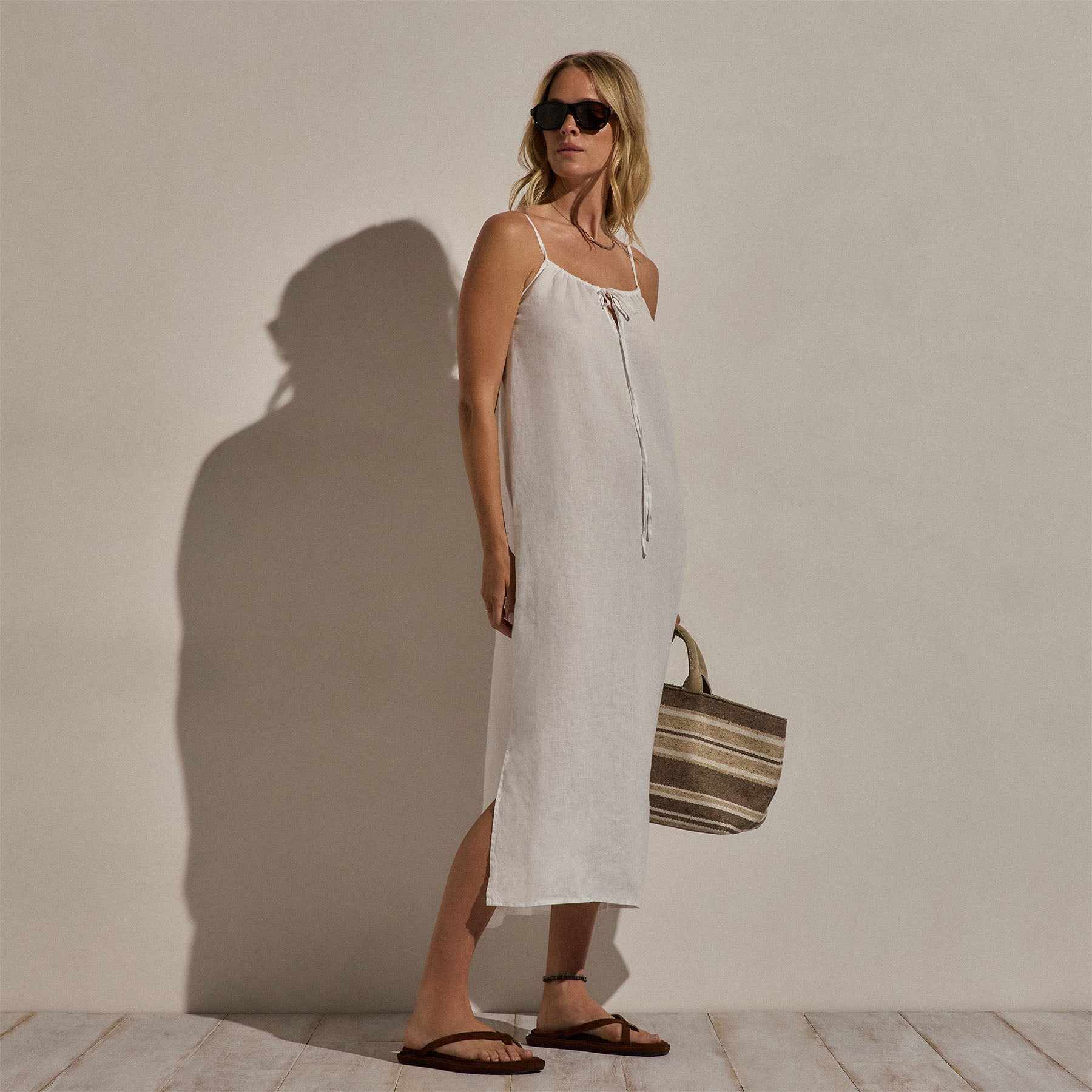 Lightweight Linen Strappy Cami Dress in White | James Perse Los Angeles