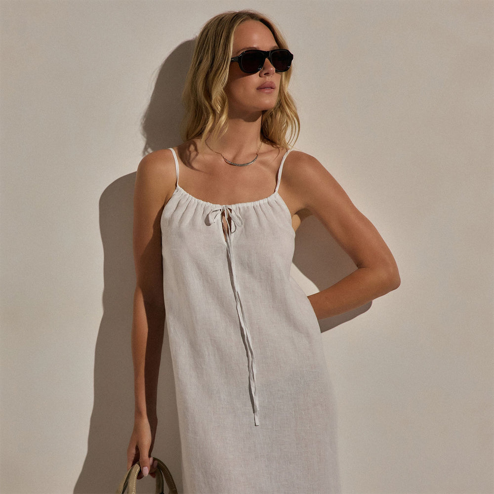 Lightweight Linen Strappy Cami Dress in White | James Perse Los Angeles