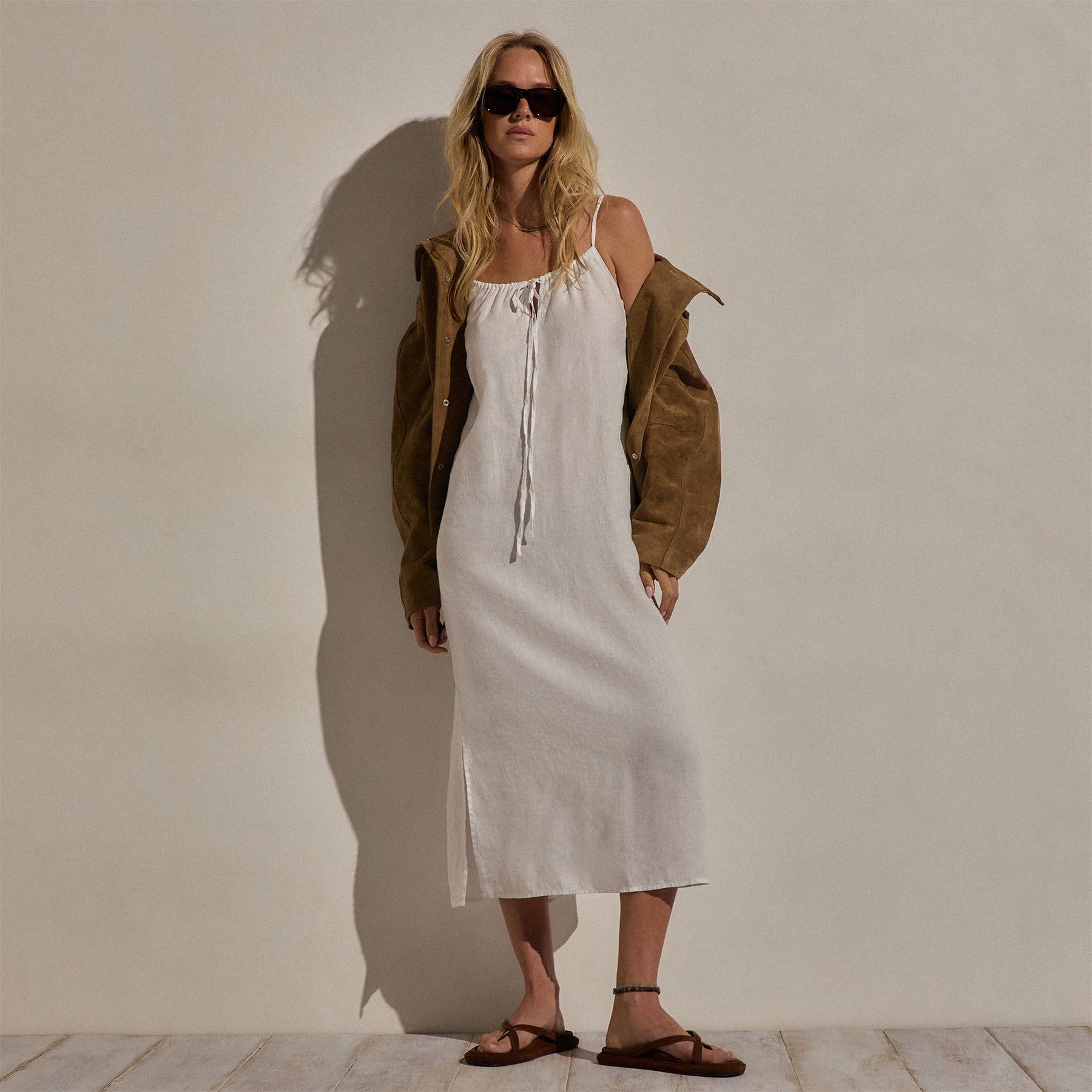 Lightweight Linen Strappy Cami Dress In White | James Perse Los