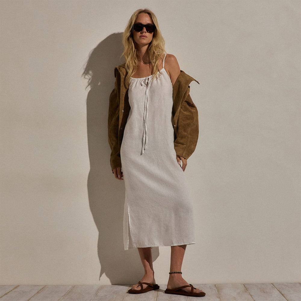 Lightweight Linen Strappy Cami Dress in White | James Perse Los Angeles