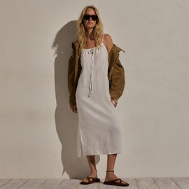 Lightweight Linen Strappy Cami Dress in White | James Perse Los Angeles