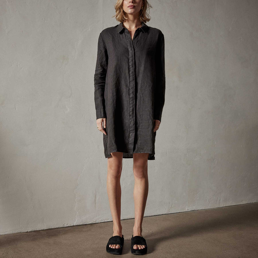 Lightweight Linen Shirt Dress in Black | James Perse Los Angeles