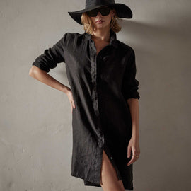 Lightweight Linen Shirt Dress in Black | James Perse Los Angeles