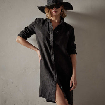 Lightweight Linen Shirt Dress - Black