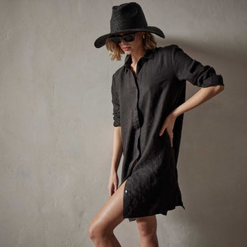 Lightweight Linen Shirt Dress - Black