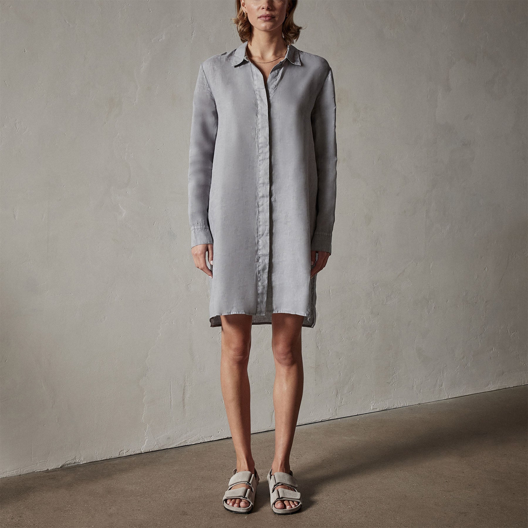 Lightweight Linen Shirt Dress - White