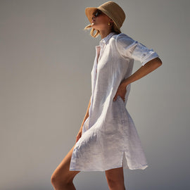 Lightweight Linen Shirt Dress in White | James Perse Los Angeles