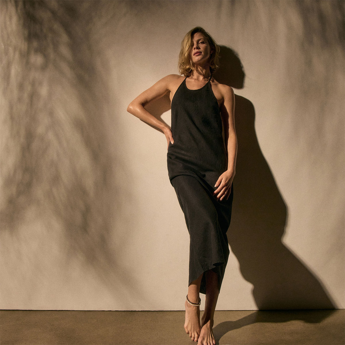 Linen Halter Dress in Black | James Perse Los Angeles