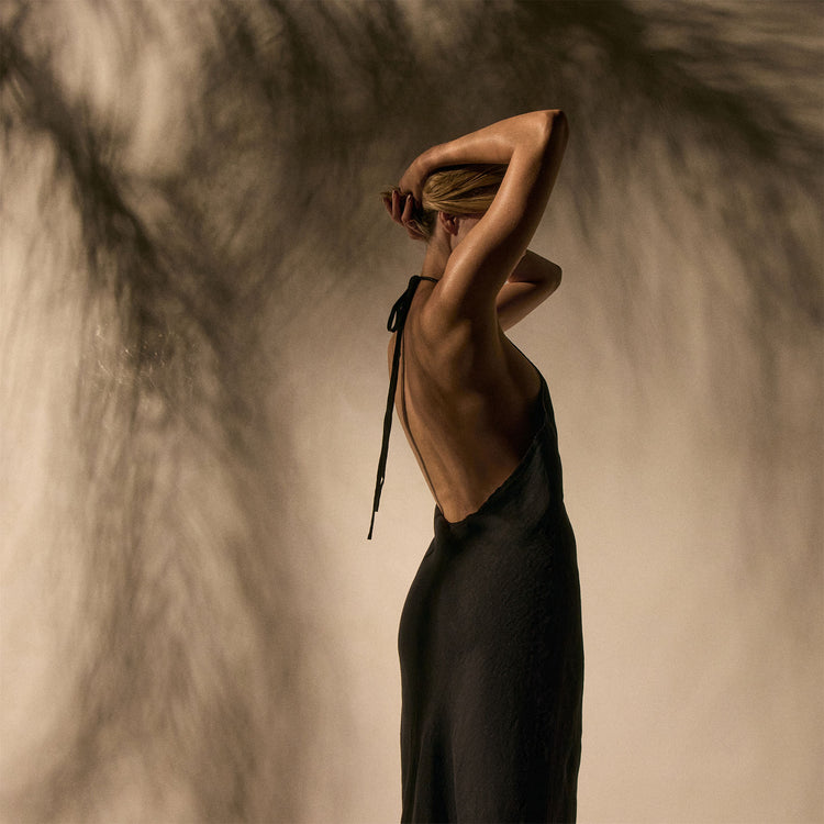 Linen Halter Dress in Black | James Perse Los Angeles