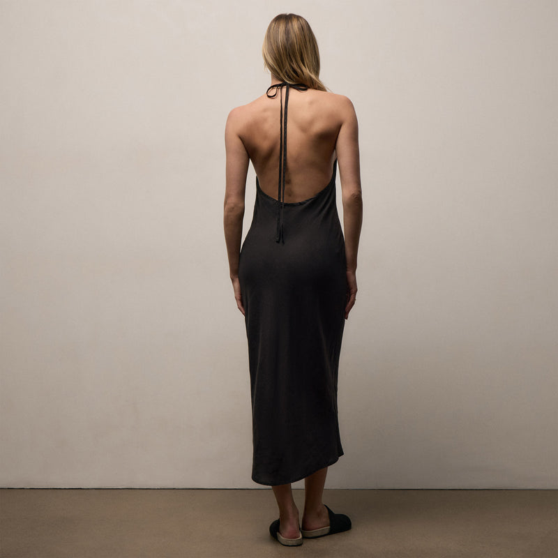James Perse Linen Halter Dress - Black James Perse Linen Halter Dress - Black