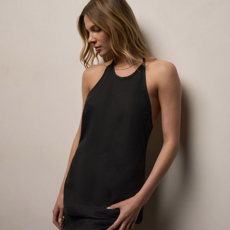 Linen Halter Dress - Black