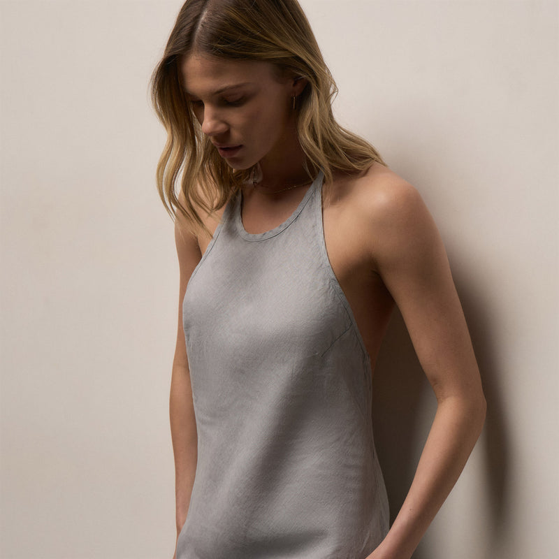 Linen Halter Dress - Grey Sky Pigment | James Perse Los Angeles Linen Halter Dress - Grey Sky Pigment | James Perse Los Angeles