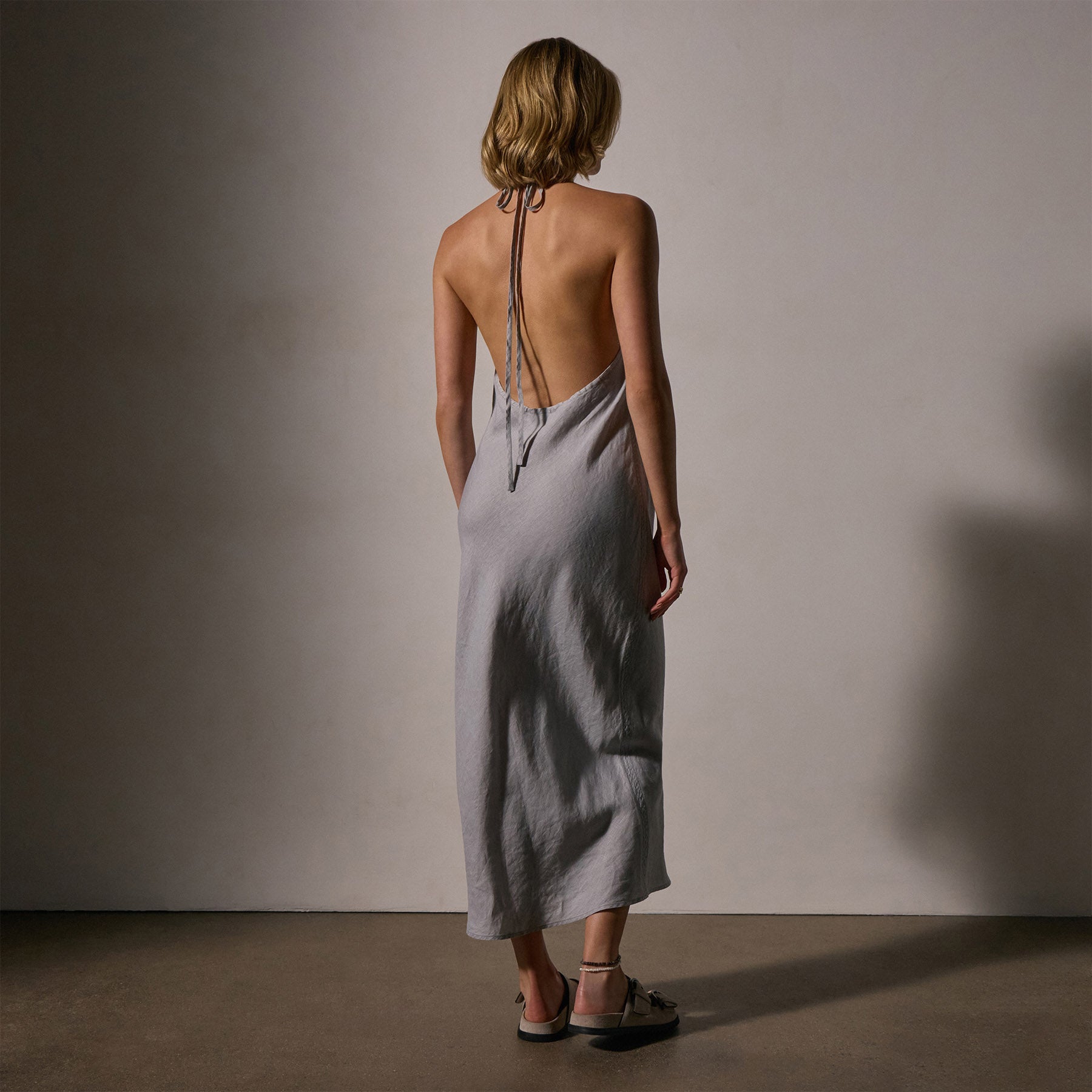 Linen Halter Dress - Grey Sky Pigment | James Perse Los Angeles
