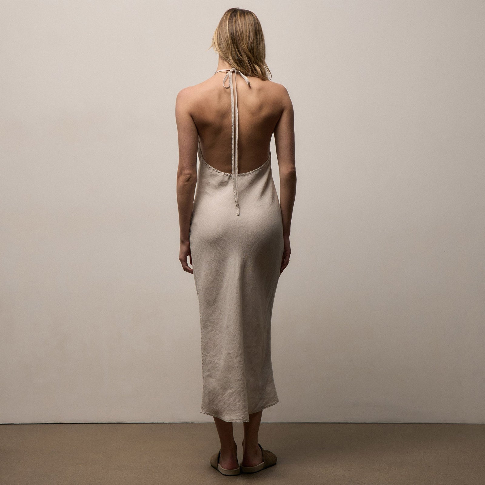 Linen Halter Dress - Salt Pigment