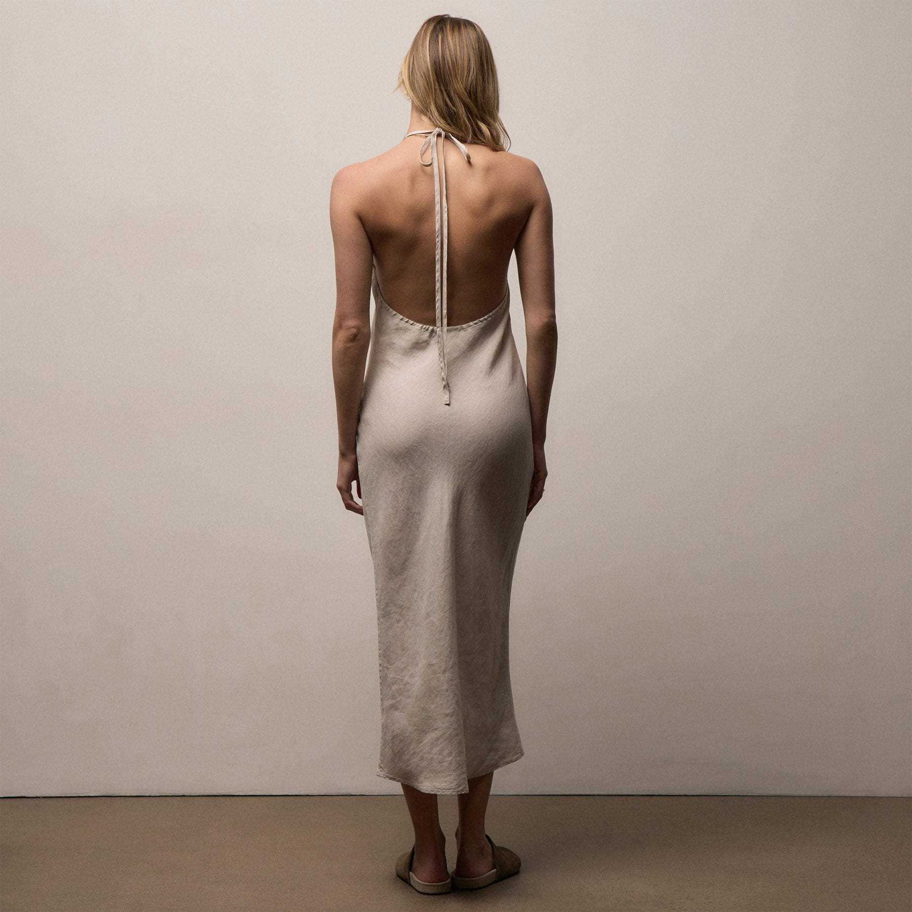 Linen Halter Dress - Salt Pigment