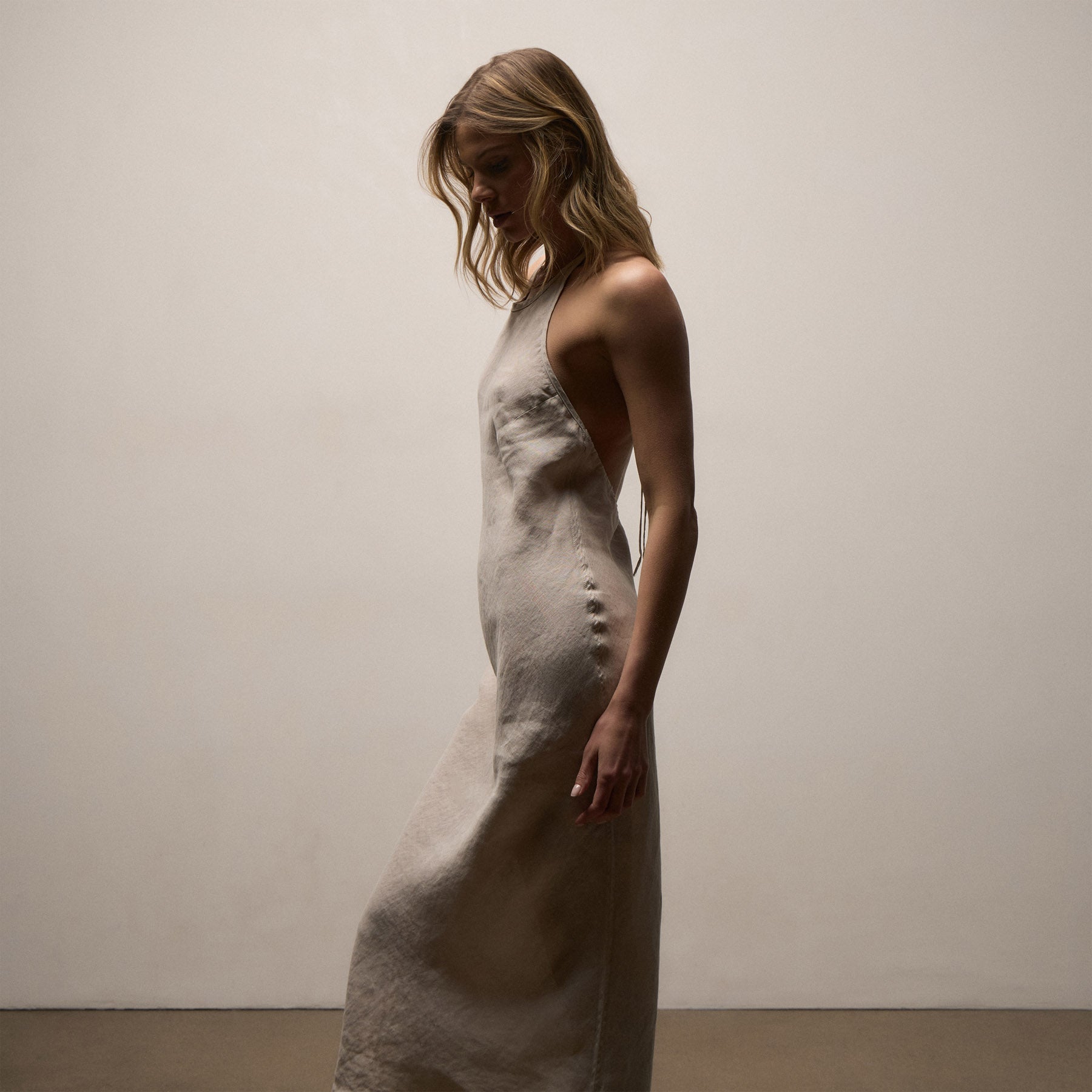 Linen Halter Dress - Salt Pigment