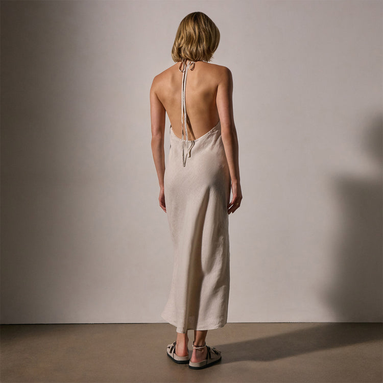 Linen Halter Dress in Salt Pigment | James Perse Los Angeles