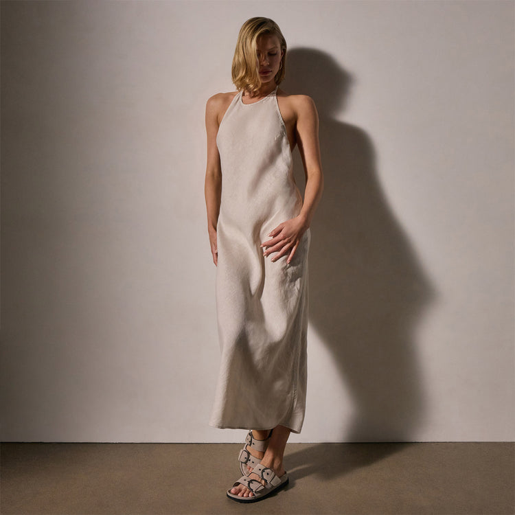 Linen Halter Dress in Salt Pigment | James Perse Los Angeles