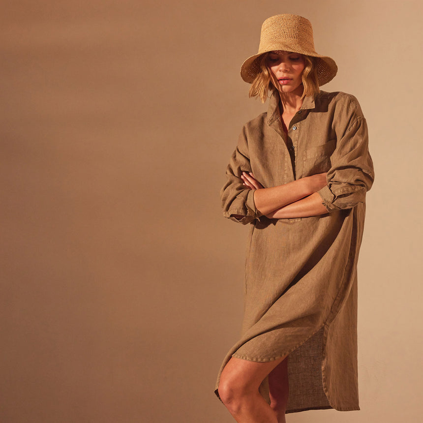 Linen Shirt Dress in Cashew Pigment | James Perse Los Angeles