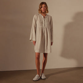 Garment Dye Linen Pin Tuck Dress in Salt Pigment | James Perse Los Angeles