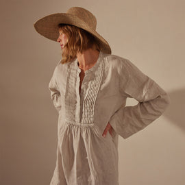 Garment Dye Linen Pin Tuck Dress in Salt Pigment | James Perse Los Angeles