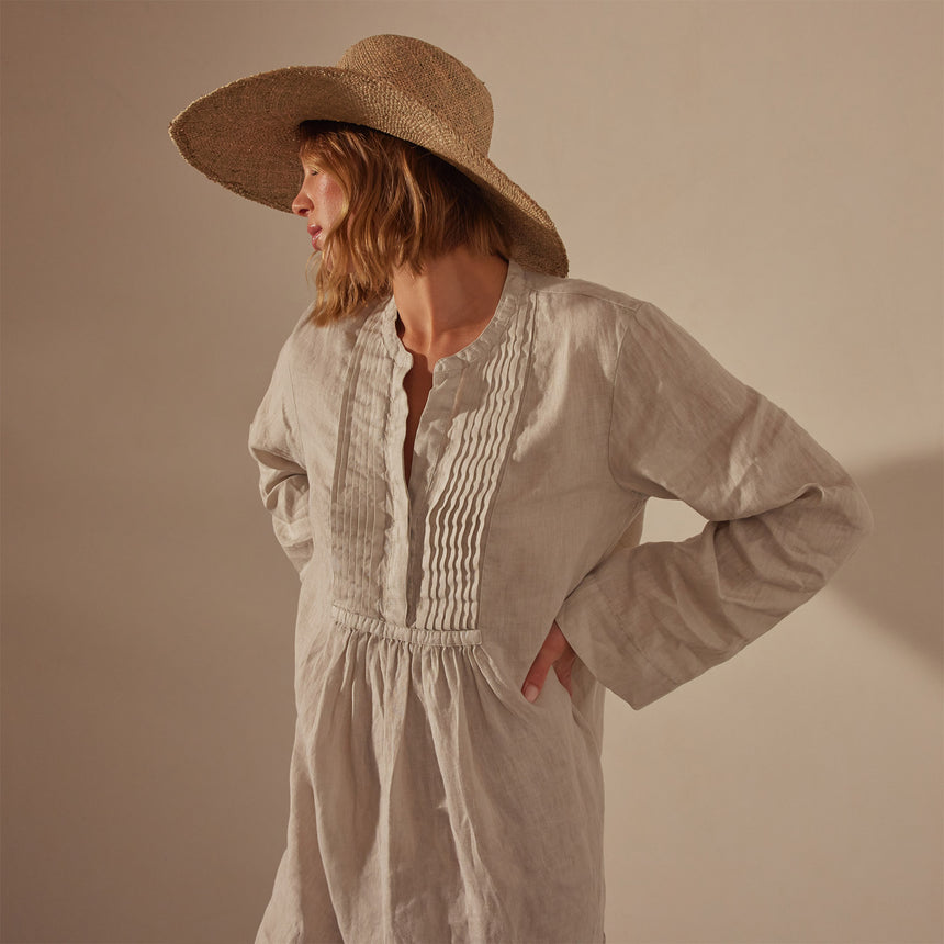Garment Dye Linen Pin Tuck Dress in Salt Pigment | James Perse Los Angeles