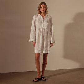 Garment Dye Linen Pin Tuck Dress in White | James Perse Los Angeles