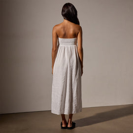 Linen Gathered Tube Dress in White | James Perse Los Angeles