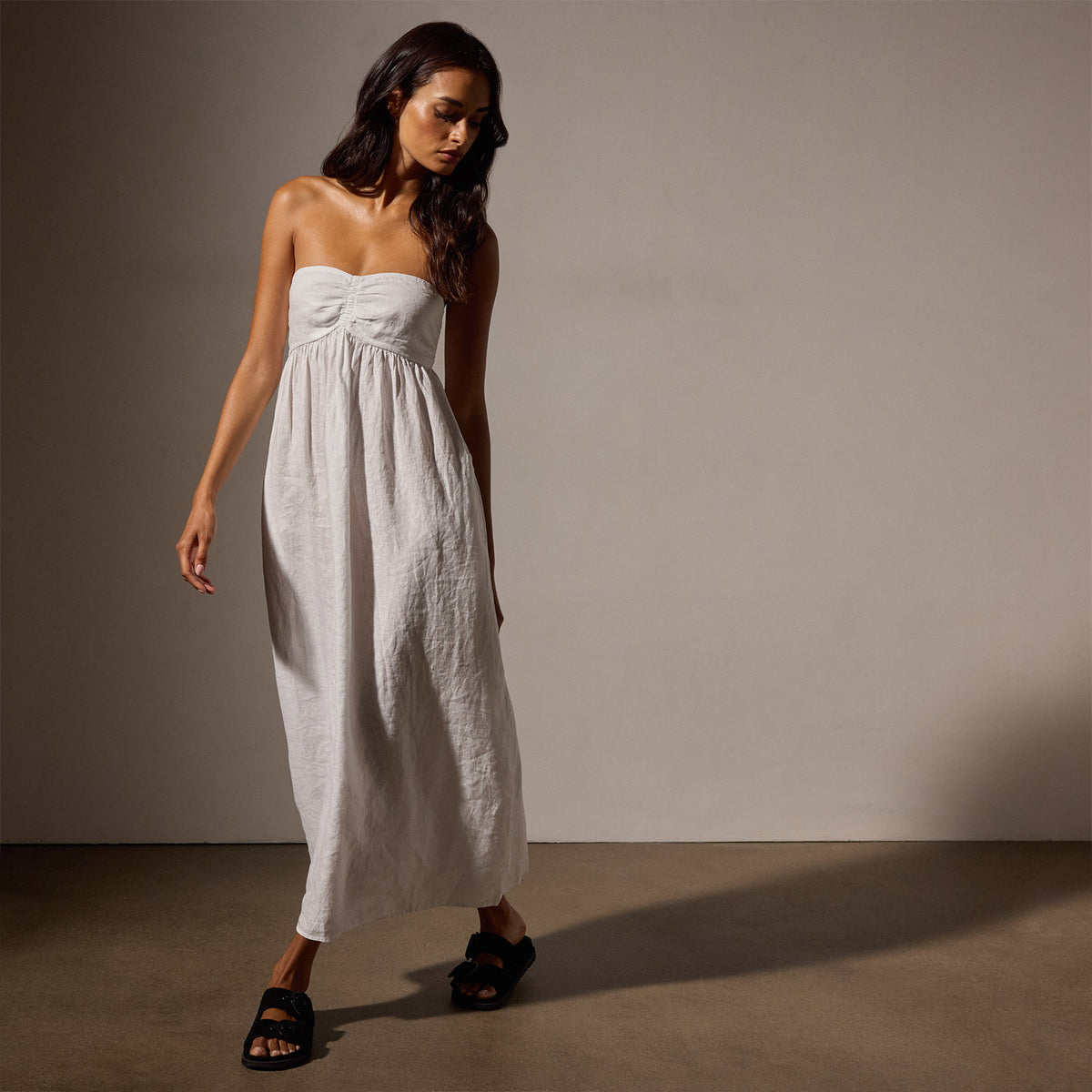 white linen tube dress Strapless Linen A Line Mini Dress - White