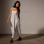 Linen Gathered Tube Dress in White | James Perse Los Angeles