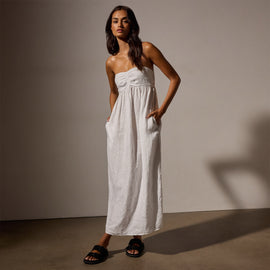 Linen Gathered Tube Dress in White | James Perse Los Angeles