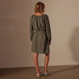Gathered Linen Dress in Palm Pigment | James Perse Los Angeles