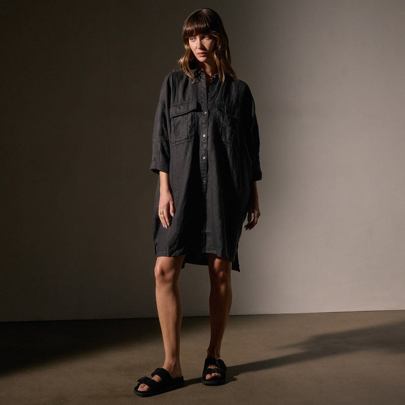 Pocket Shirt Swing Dress in Black | James Perse Los Angeles