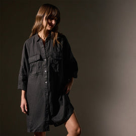 Pocket Shirt Swing Dress in Black | James Perse Los Angeles