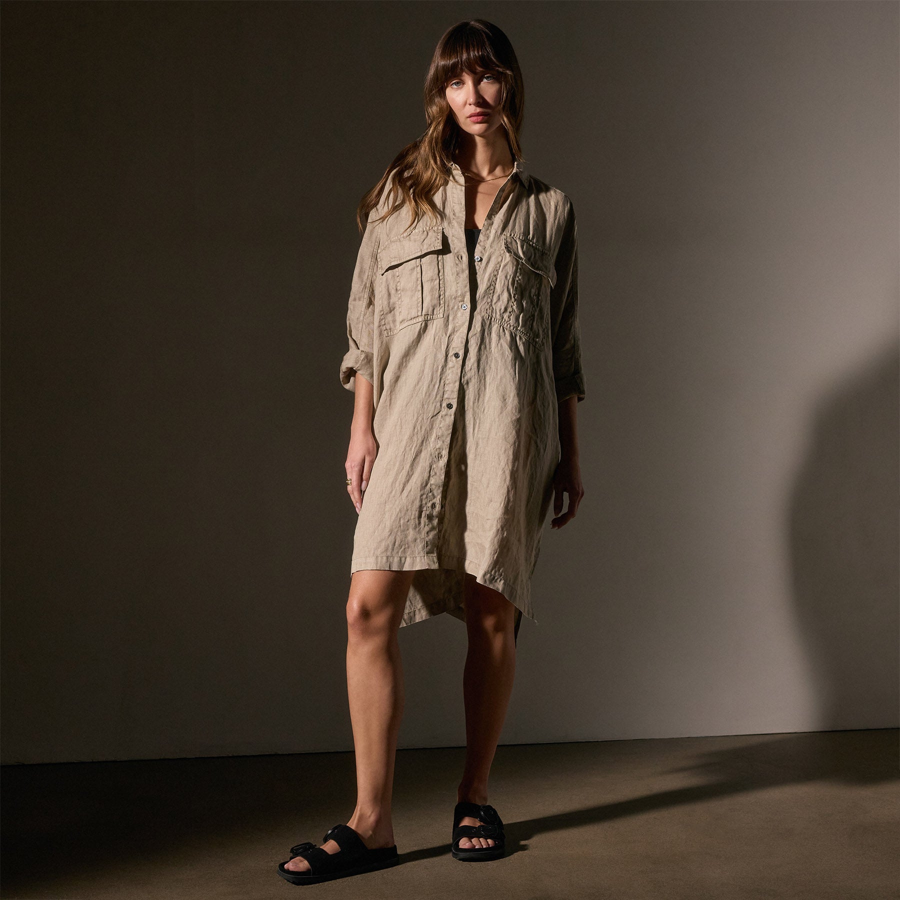Pocket Shirt Swing Dress in Overcast Pigment | James Perse Los Angeles