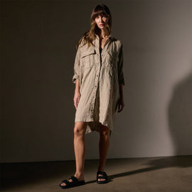 Pocket Shirt Swing Dress in Overcast Pigment | James Perse Los Angeles