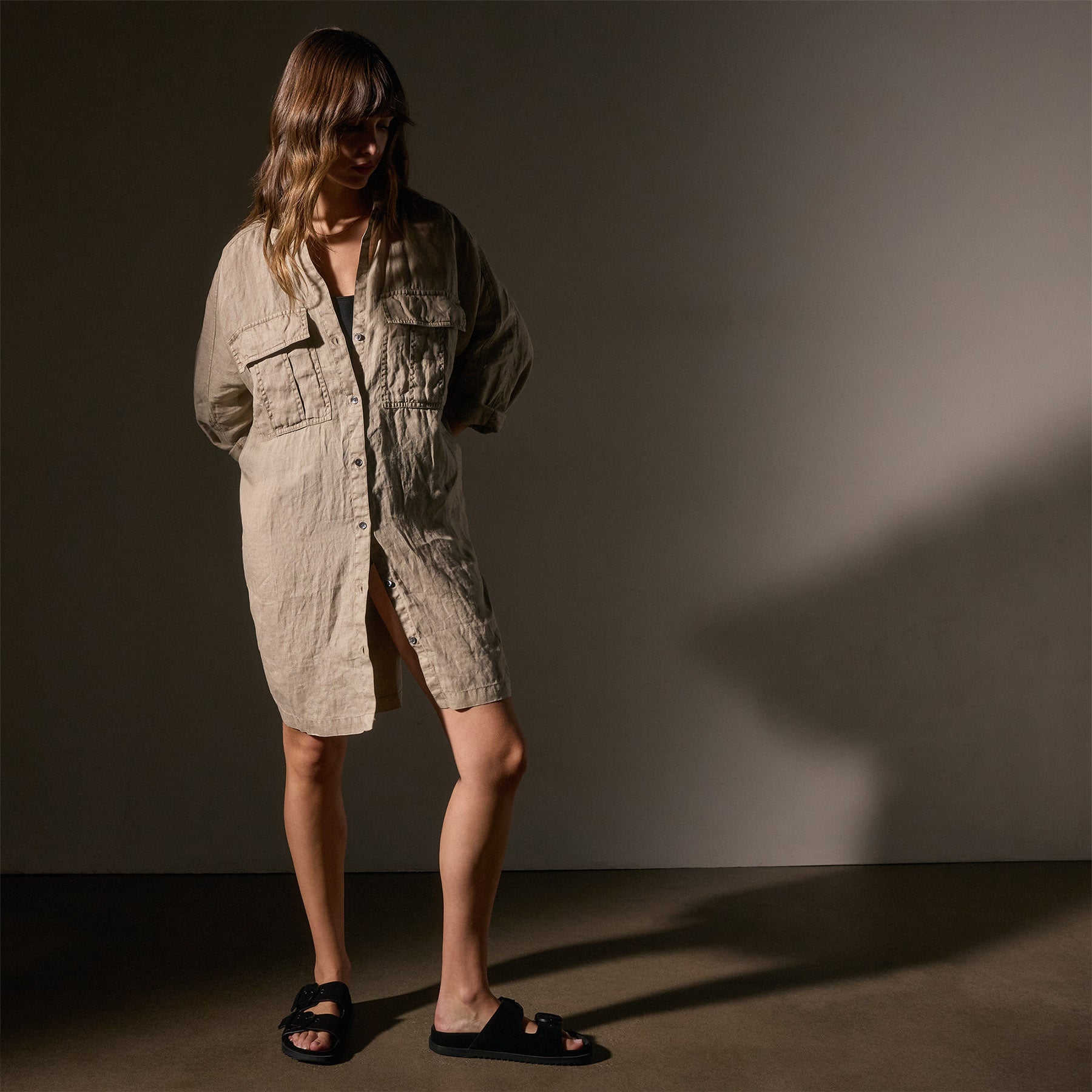 Pocket Shirt Swing Dress in Overcast Pigment | James Perse Los Angeles