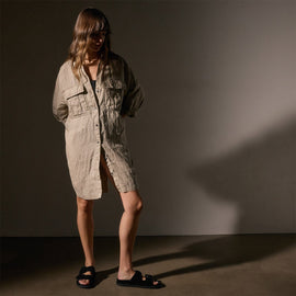 Pocket Shirt Swing Dress in Overcast Pigment | James Perse Los Angeles