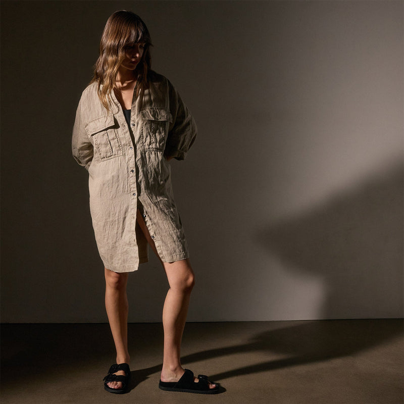 Pocket Shirt Swing Dress in Overcast Pigment | James Perse Los Angeles